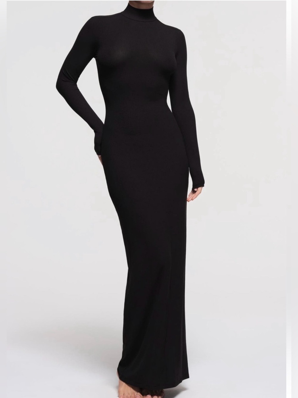 SKIMS Soft Lounge Turtleneck Long Dress SZ XXS Black Bodycon Minimalist EUC
